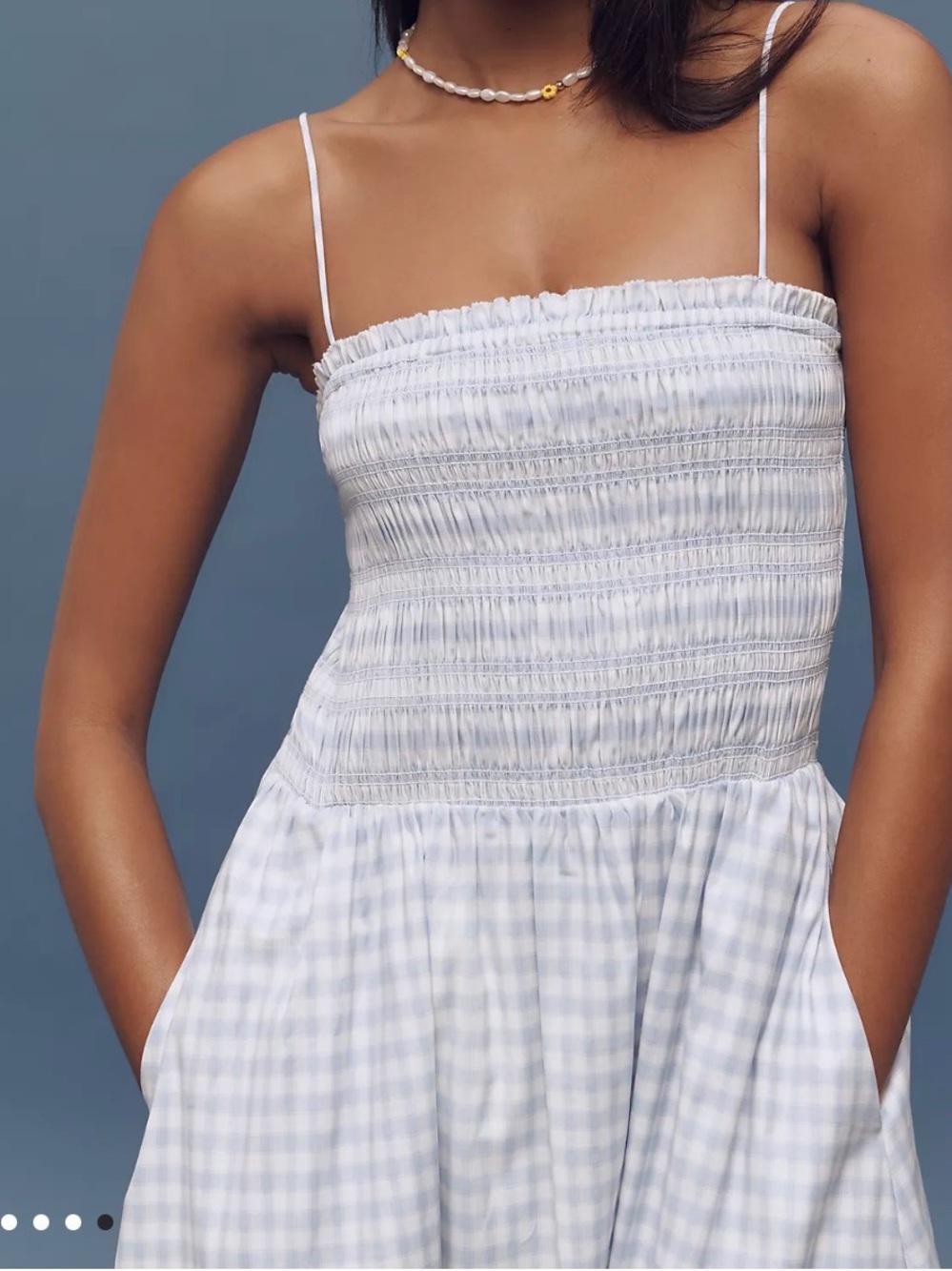 Reformation Kerrie Midi Dress on blue and whites Gingham - Picture 3 of 5